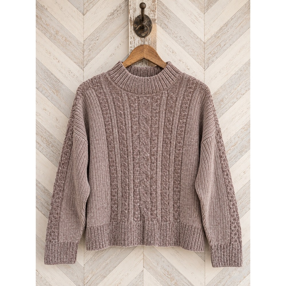 Rachel Zoe Chenille Cable Knit Mock Neck Sweater Mauve XL